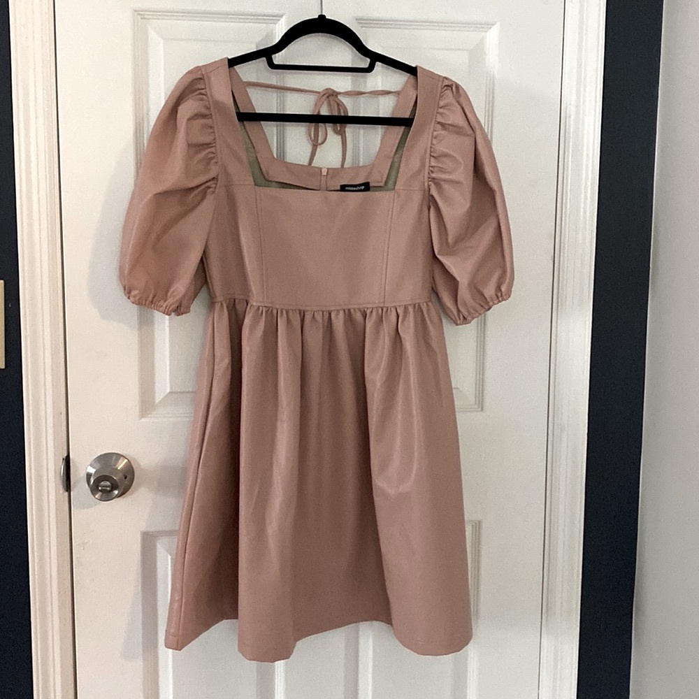Blush Leather Puff Sleeve Dress babydoll dress size S